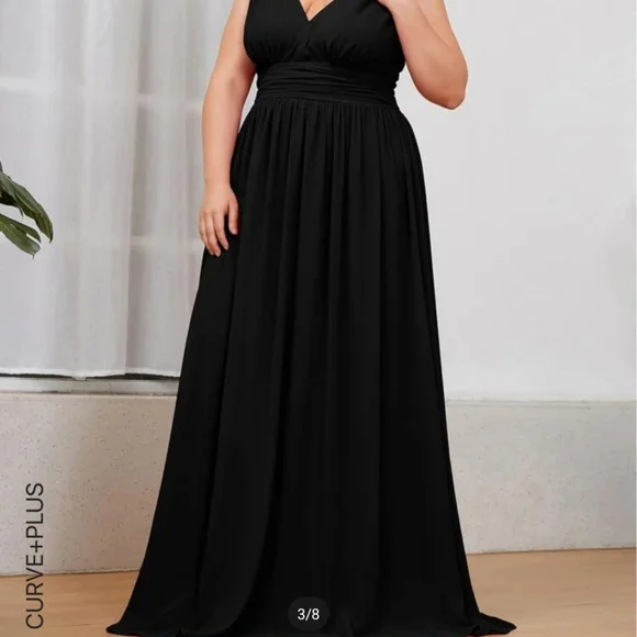 Black Goddess Bridesmaid Bride Formal 16W Maxi Dress Hallowedding Costume MOB - Picture 2 of 7